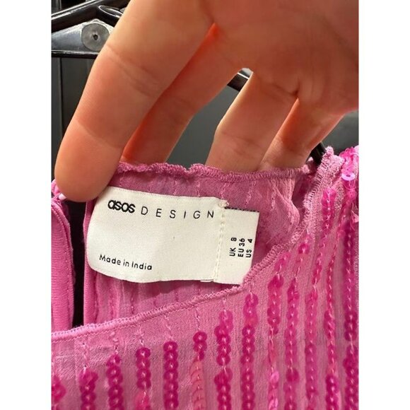 ASOS Design Long Sleeve Shift Mini Dress in Plisse Sequin - Picture 4 of 6